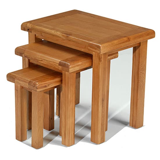 Earls Wooden Set Of 3 Nesting Tables In Chunky Solid Oak_2