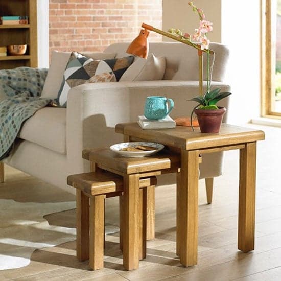 Earls Wooden Set Of 3 Nesting Tables In Chunky Solid Oak_1