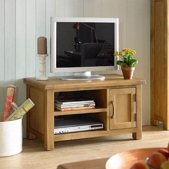 Earls Wooden Small TV Unit In Chunky Solid Oak_1