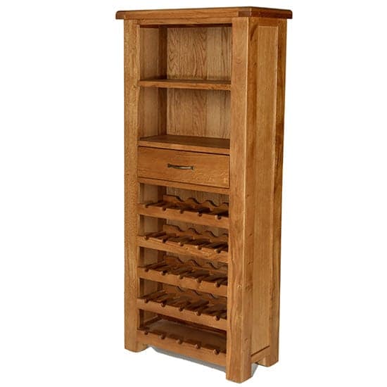 Earls Wooden Tall Wine Rack In Chunky Solid Oak With 1 Drawer_2