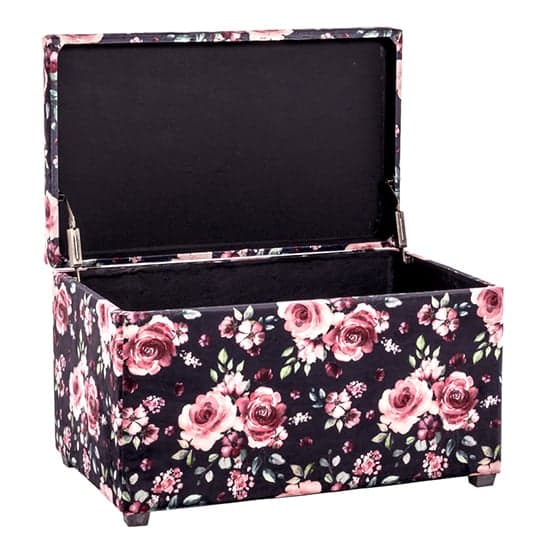 Eastroy Fabric Upholstered Storage Ottoman In Black Rose Print_2