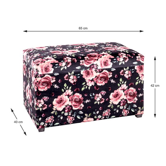 Eastroy Fabric Upholstered Storage Ottoman In Black Rose Print_4