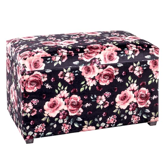Eastroy Fabric Upholstered Storage Ottoman In Black Rose Print_1