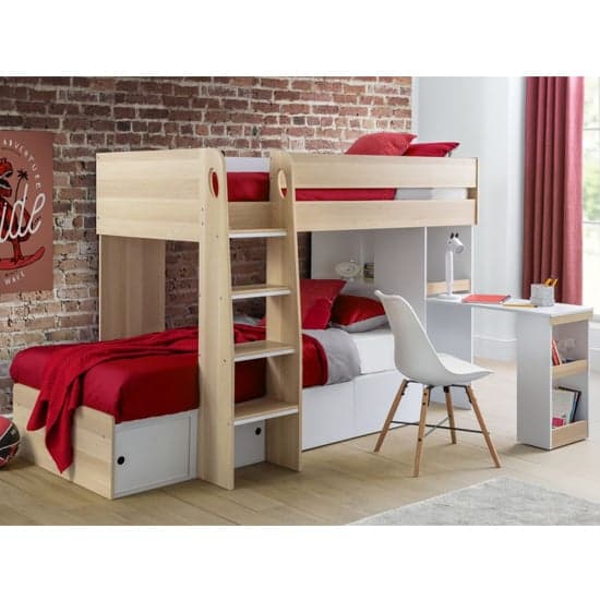 Ebrill Wooden Bunk Bed In Scandinavian Oak And White
