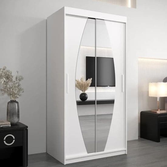 Eden Mirrored Wardrobe 2 Sliding Doors 100cm In White_1