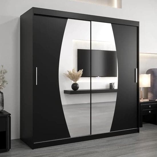 Eden Mirrored Wardrobe 2 Sliding Doors 200cm In Black_1