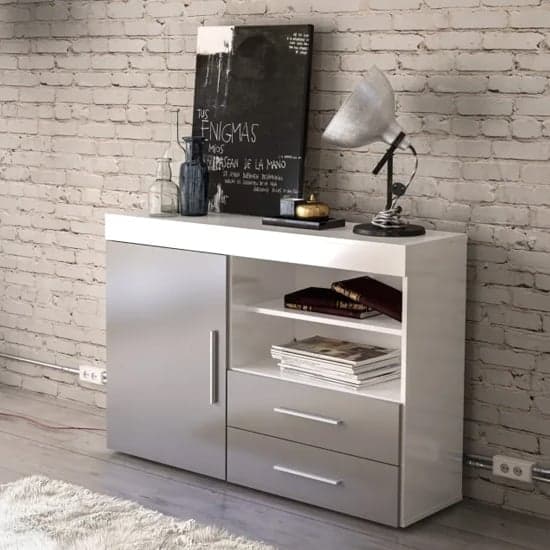 Edged High Gloss Sideboard In Grey And White_1