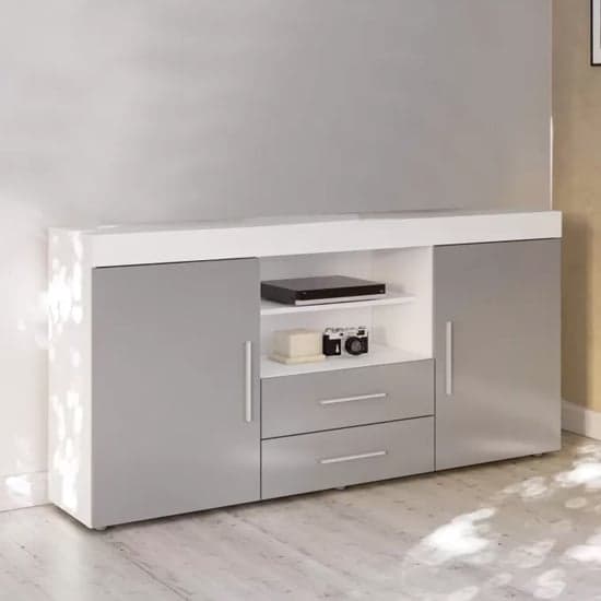 Edged High Gloss TV Sideboard In Grey And White_2