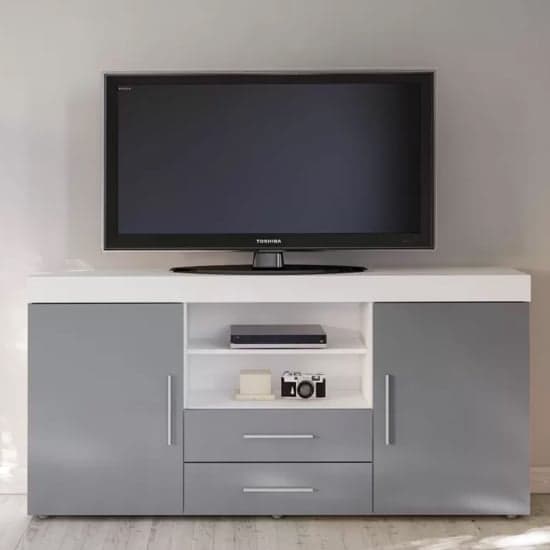 Edged High Gloss TV Sideboard In Grey And White_3