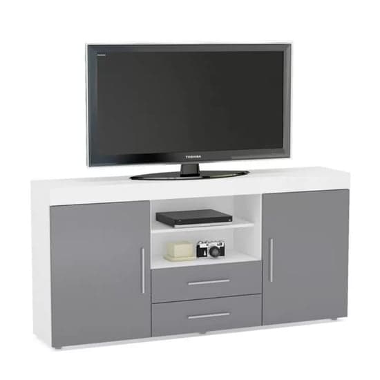 Edged High Gloss TV Sideboard In Grey And White_4