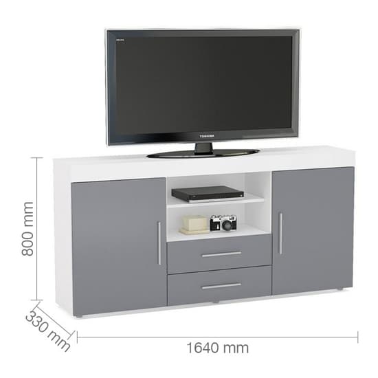 Edged High Gloss TV Sideboard In Grey And White_7