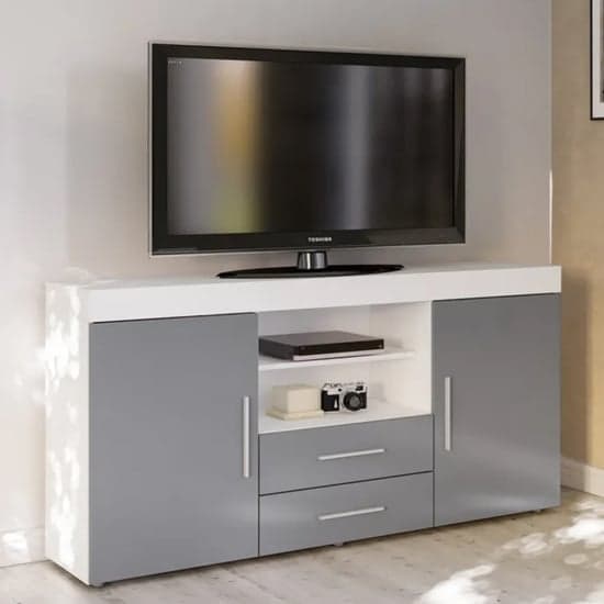 Edged High Gloss TV Sideboard In Grey And White_1