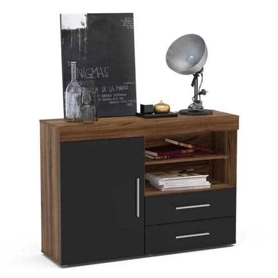 Edged Wooden Sideboard In Walnut And Black High Gloss_3