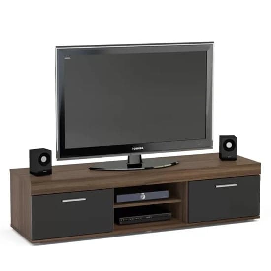 Edged Wooden TV Stand Large In Walnut And Black High Gloss_2