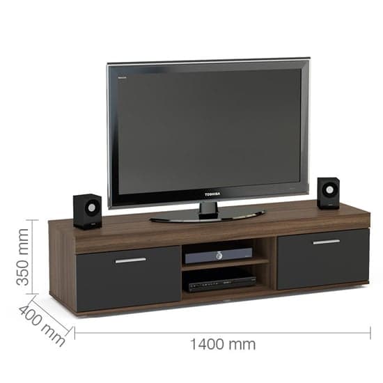 Edged Wooden TV Stand Large In Walnut And Black High Gloss_3