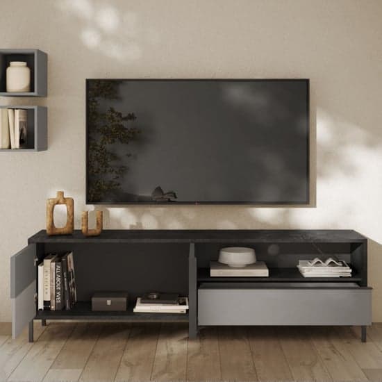 Edison Wooden TV Stand Large 2 Doors 1 Drawer In Lead Slate Effect_2