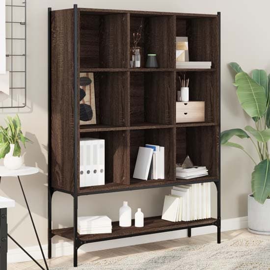 Edisto Wooden Bookcase With 9 Shelves In Brown Oak_1