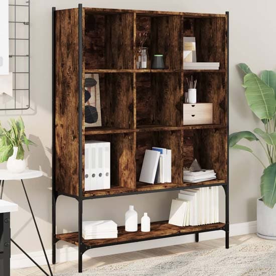 Edisto Wooden Bookcase With 9 Shelves In Smoked Oak_1