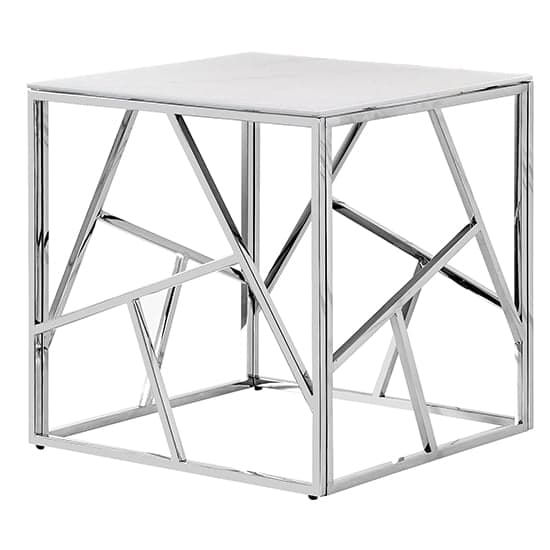Egton Marble Effect Glass Top Side Table In White And Grey_1