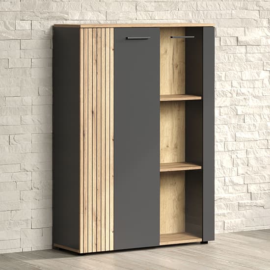 Eilat Wooden Highboard In Anthracite And Evoke Oak With LED_3