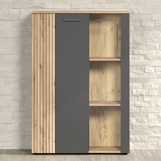 Eilat Wooden Highboard In Anthracite And Evoke Oak With LED_4