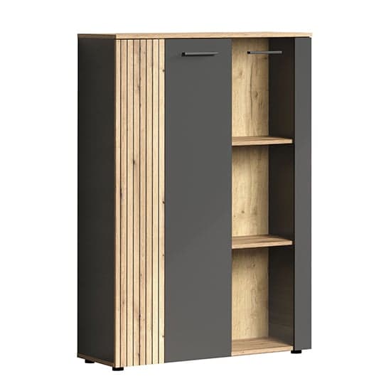 Eilat Wooden Highboard In Anthracite And Evoke Oak With LED_6
