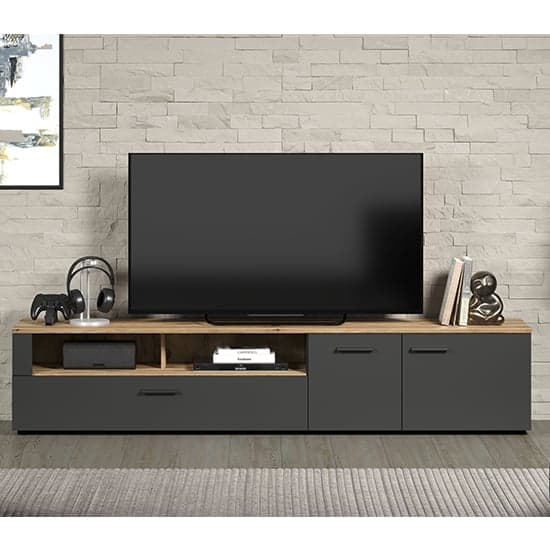 Eilat Wooden TV Stand In Anthracite And Evoke Oak With LED_2
