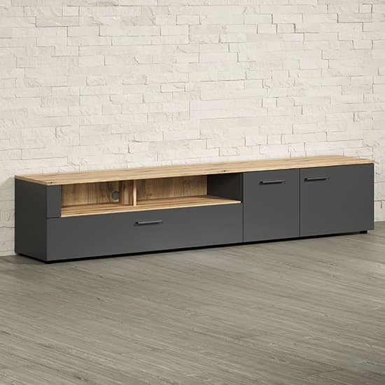 Eilat Wooden TV Stand In Anthracite And Evoke Oak With LED_3