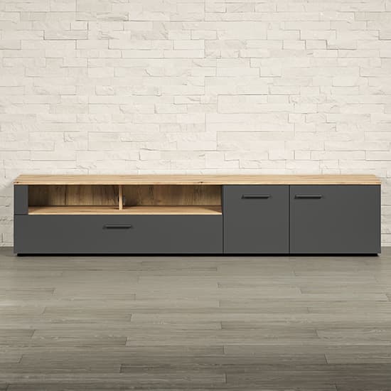 Eilat Wooden TV Stand In Anthracite And Evoke Oak With LED_4