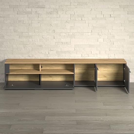 Eilat Wooden TV Stand In Anthracite And Evoke Oak With LED_5
