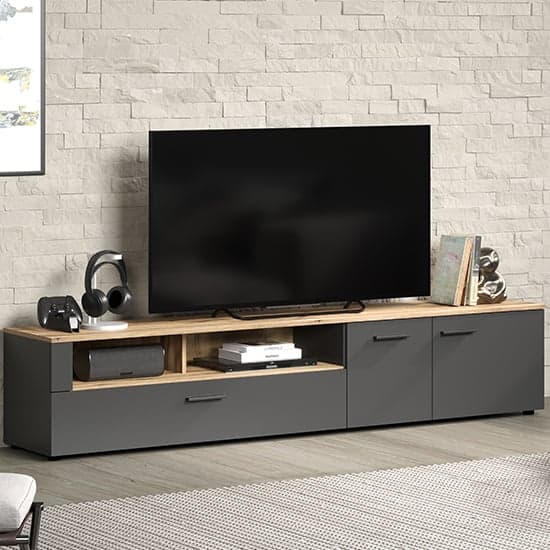 Eilat Wooden TV Stand In Anthracite And Evoke Oak With LED_1