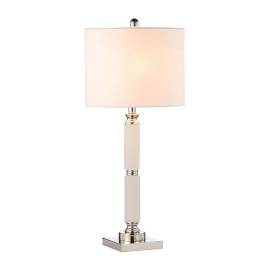 Eilat White Linen Shade Table Lamp With Clear Alabaster Base_3