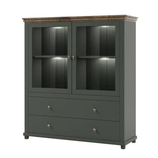 Eilat Wooden Display Cabinet 2 Doors In Green With LED_2