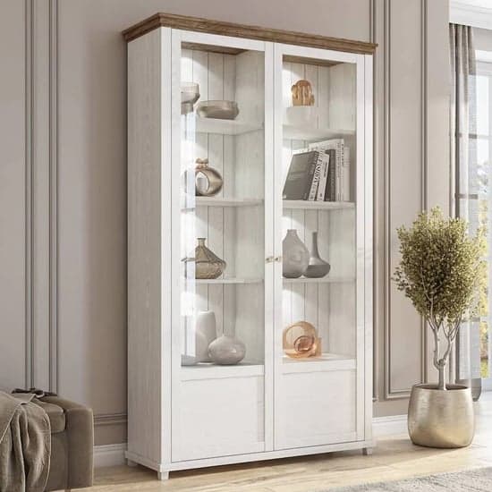 Eilat Wooden Display Cabinet Tall 2 Doors In Abisko Ash With LED_1
