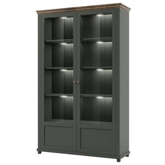 Eilat Wooden Display Cabinet Tall 2 Doors In Green With LED_2