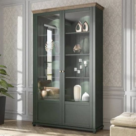 Eilat Wooden Display Cabinet Tall 2 Doors In Green With LED_1