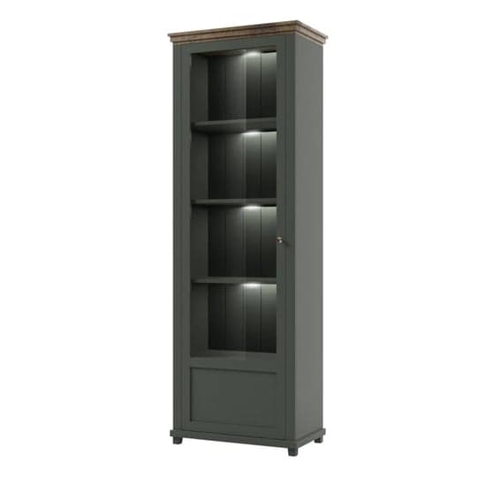 Eilat Wooden Tall Display Cabinet Left In Green And LED_2