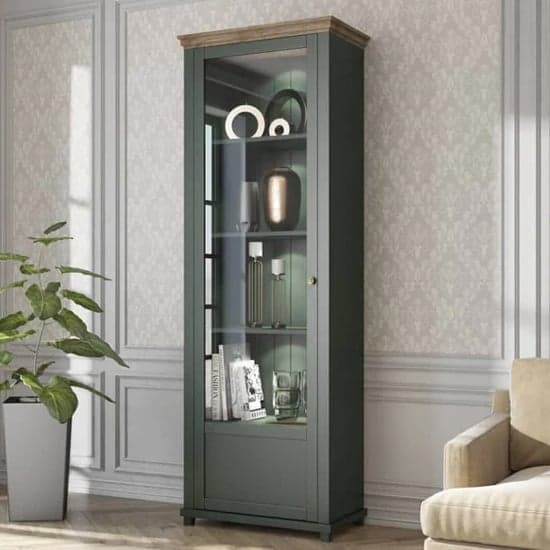 Eilat Wooden Tall Display Cabinet Left In Green And LED_1