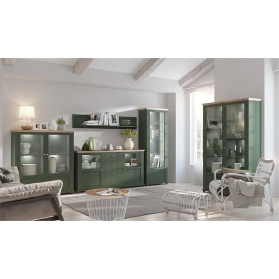 Eilat Wooden Tall Display Cabinet Right In Green And LED_4