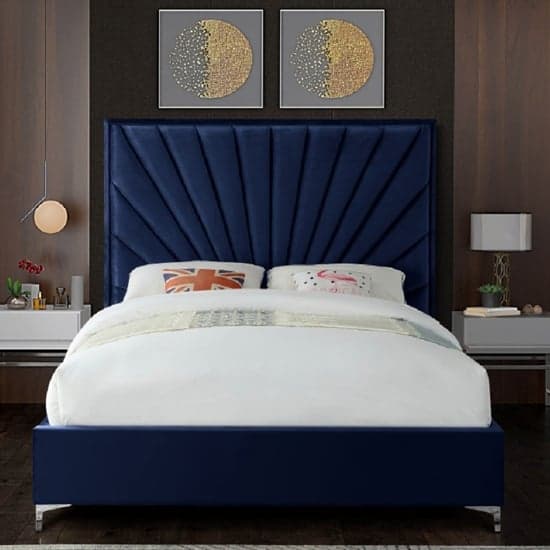Einod Plush Velvet Upholstered Double Bed In Blue_2