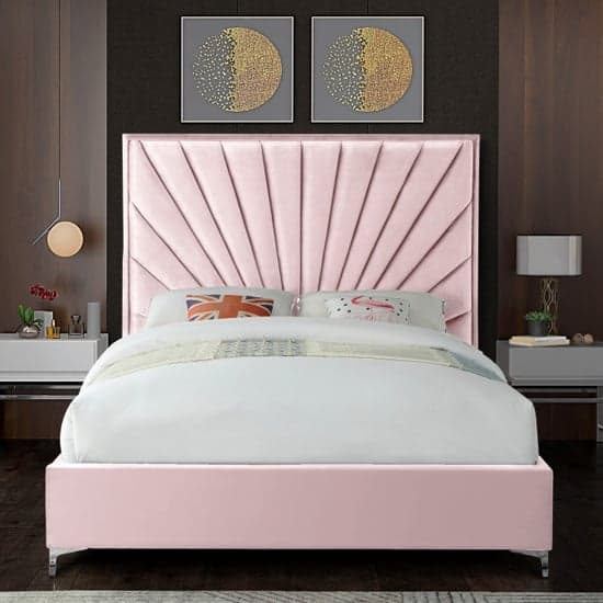 Einod Plush Velvet Upholstered Double Bed In Pink_2