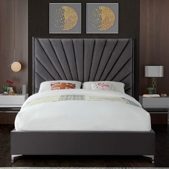 Einod Plush Velvet Upholstered Double Bed In Steel_2