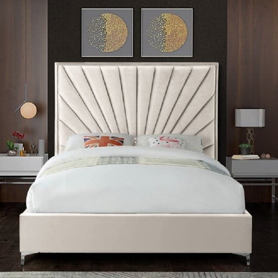 Einod Plush Velvet Upholstered King Size Bed In Cream_2