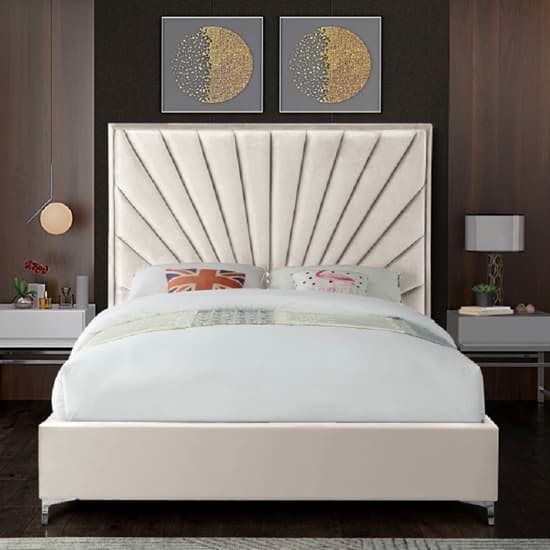 Einod Plush Velvet Upholstered Super King Size Bed In Cream_2