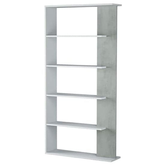 Elaina Wooden Bookcase With 5 Shelves In White And Concrete_2