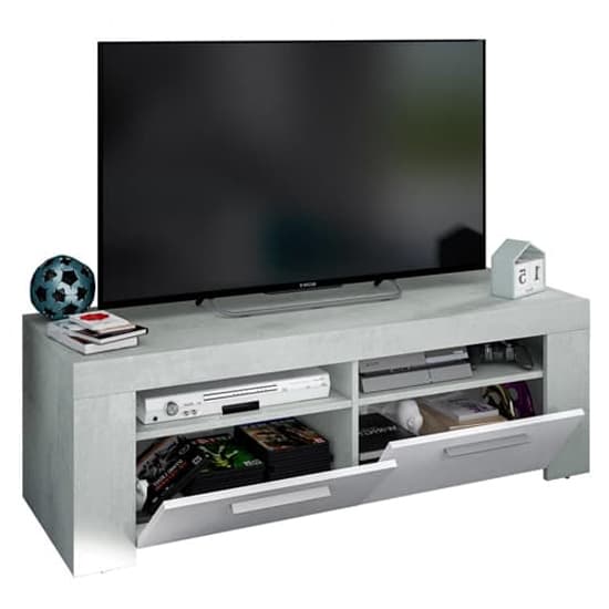 Elaina Wooden TV Stand With 2 Doors In White And Concrete_2