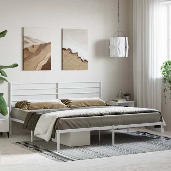 Eldon Metal Super King Size Bed With Headboard In White_1