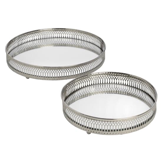 Elegiac Nickel Circular Set Of Two Tea Trays In Antique Silver_2