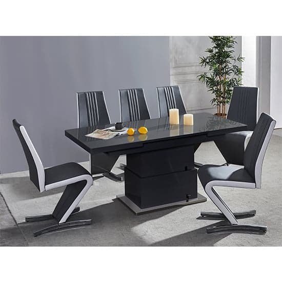 Elgin Convertible Black Gloss Dining Table 6 Gia Black Chairs_1