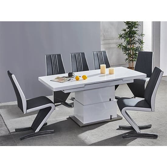 Elgin Convertible White Gloss Dining Table 6 Gia Black Chairs_1